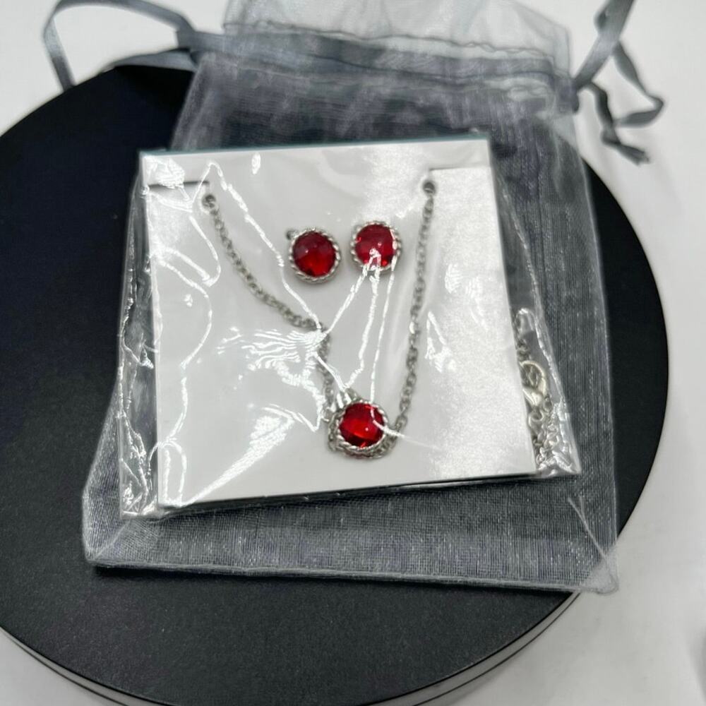 Effy Red Rhinestone and Silver Tone‎ Necklace and Earring Gift Set